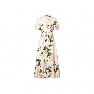 LEO LIN BECCA BELTED FLORAL LINEN-BLEND SHIRT DRESS 